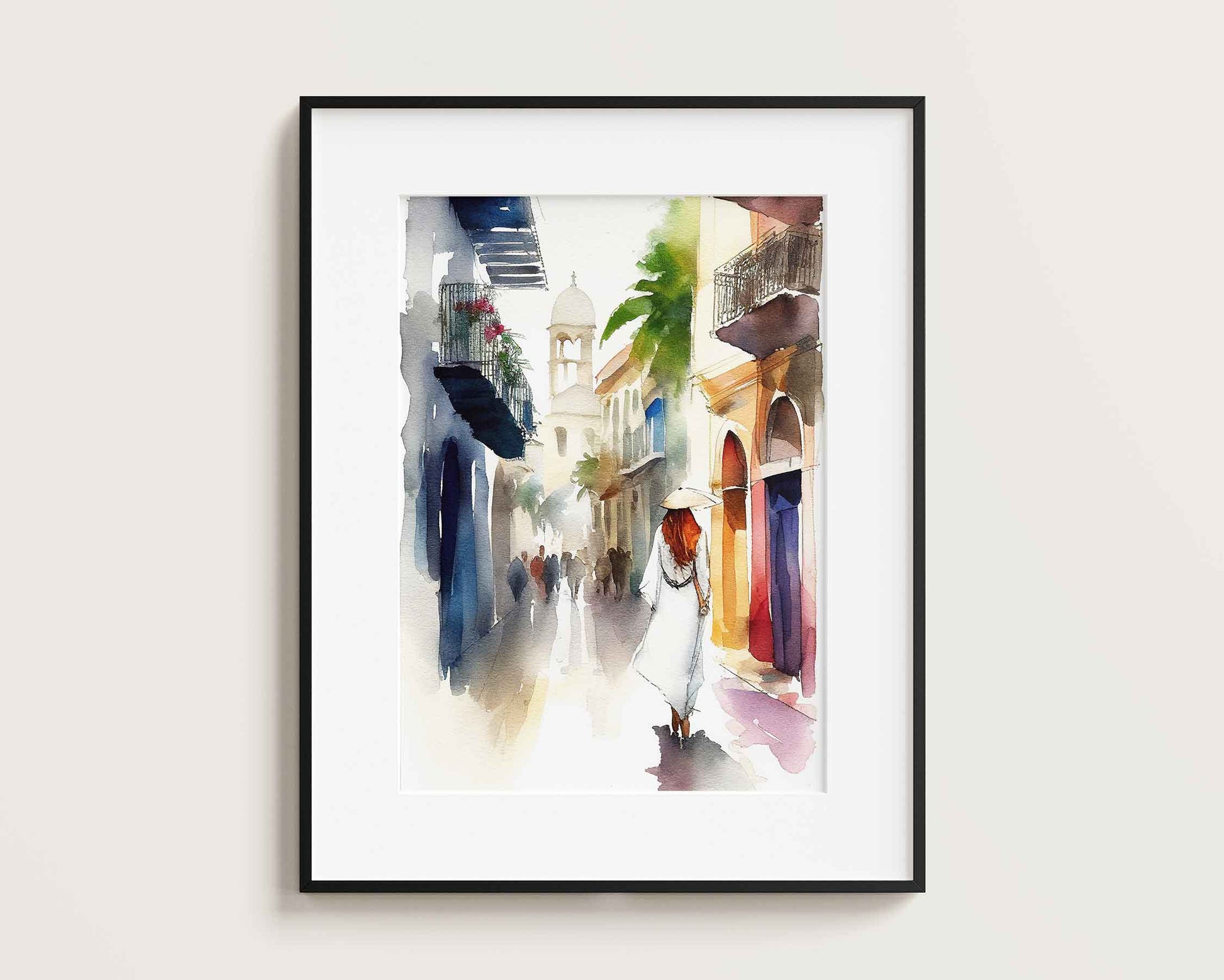 Framed Image of Colourful Santo Domingo Watercolour Wall Art Poster Print