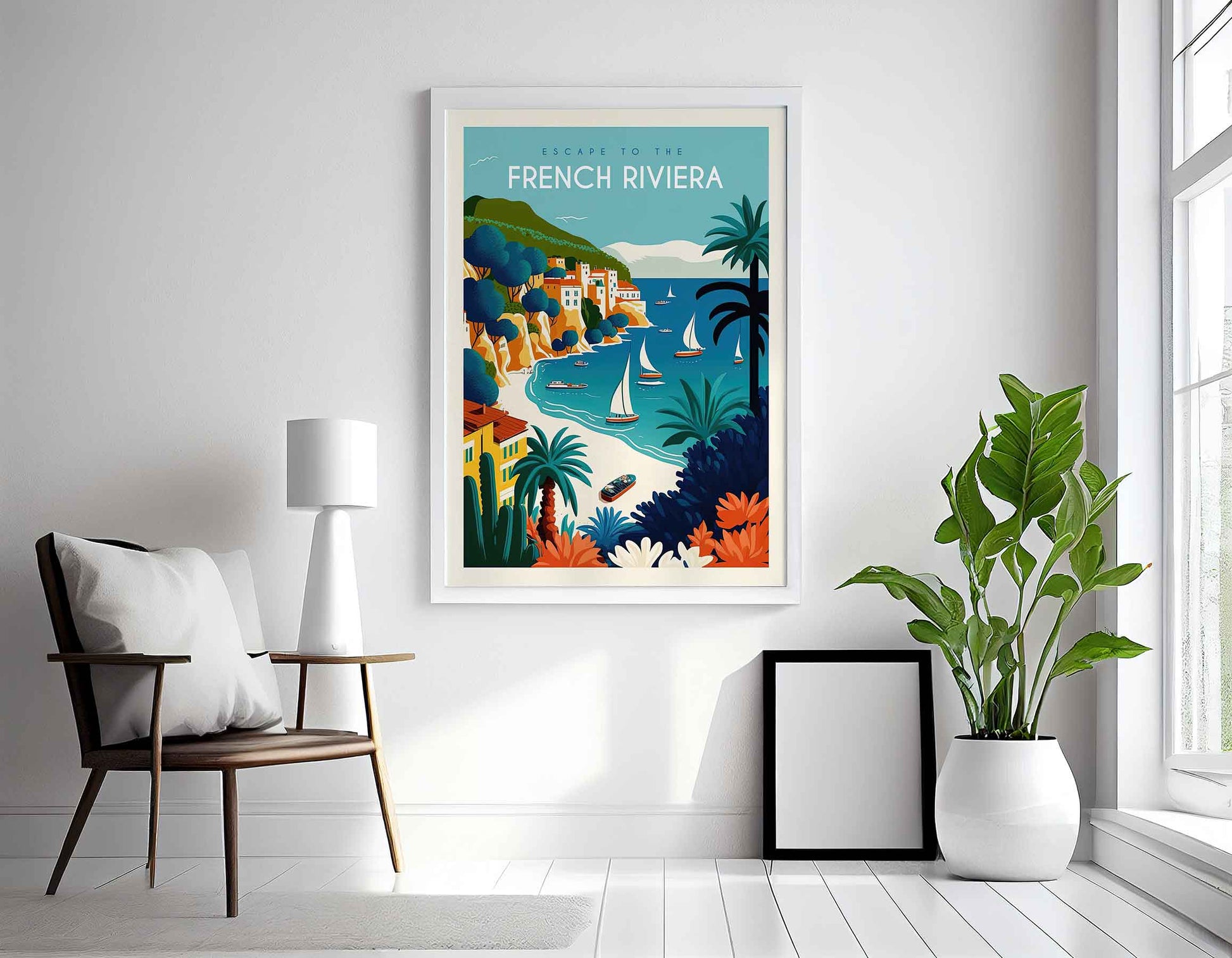 Framed Image of Colourful French Riviera Beach Travel Wall Art Poster Print