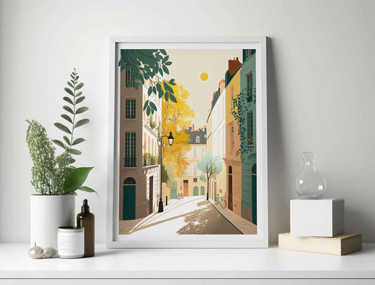 Framed Image of Quiet Streets of Paris Illustration Wall Art Poster Print