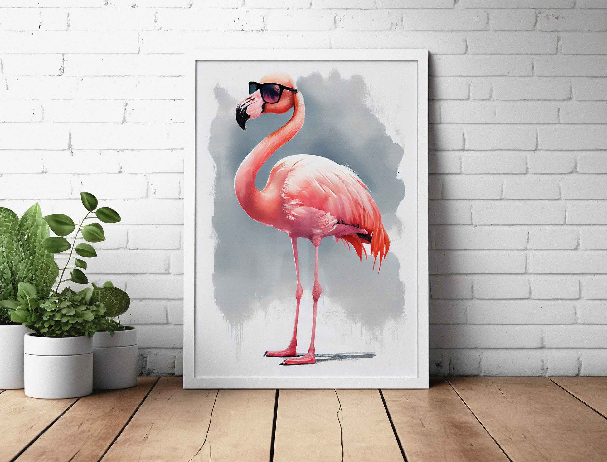 Framed Image of Stylish Pink Flamingo Watercolour Wall Art Poster Print