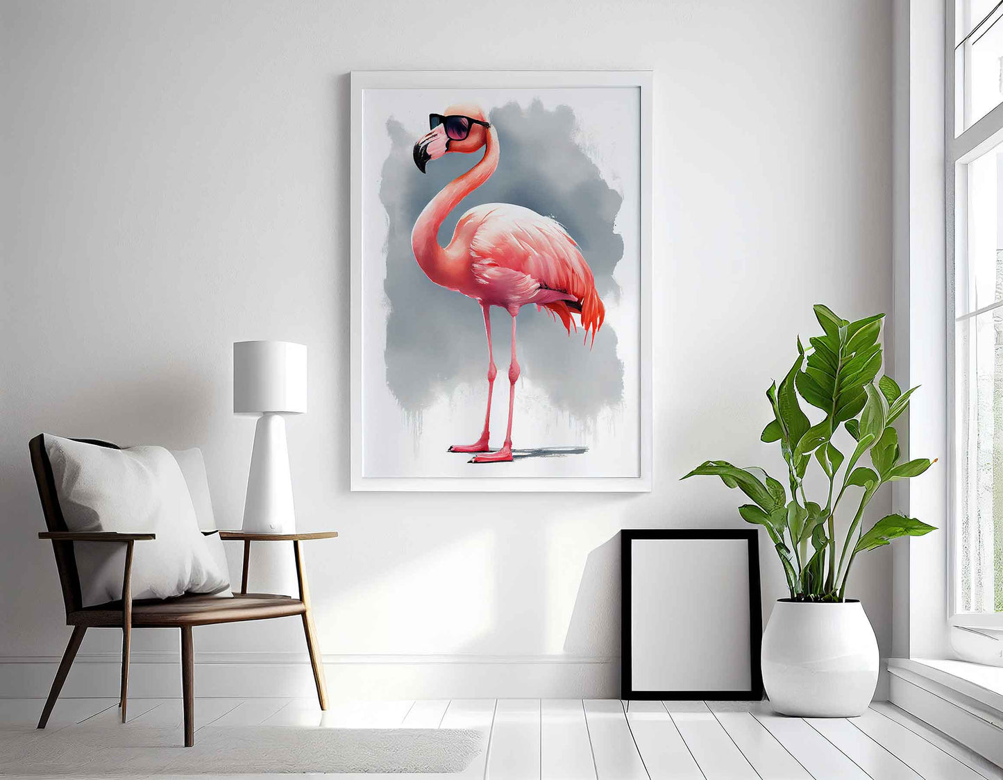 Framed Image of Stylish Pink Flamingo Watercolour Wall Art Poster Print