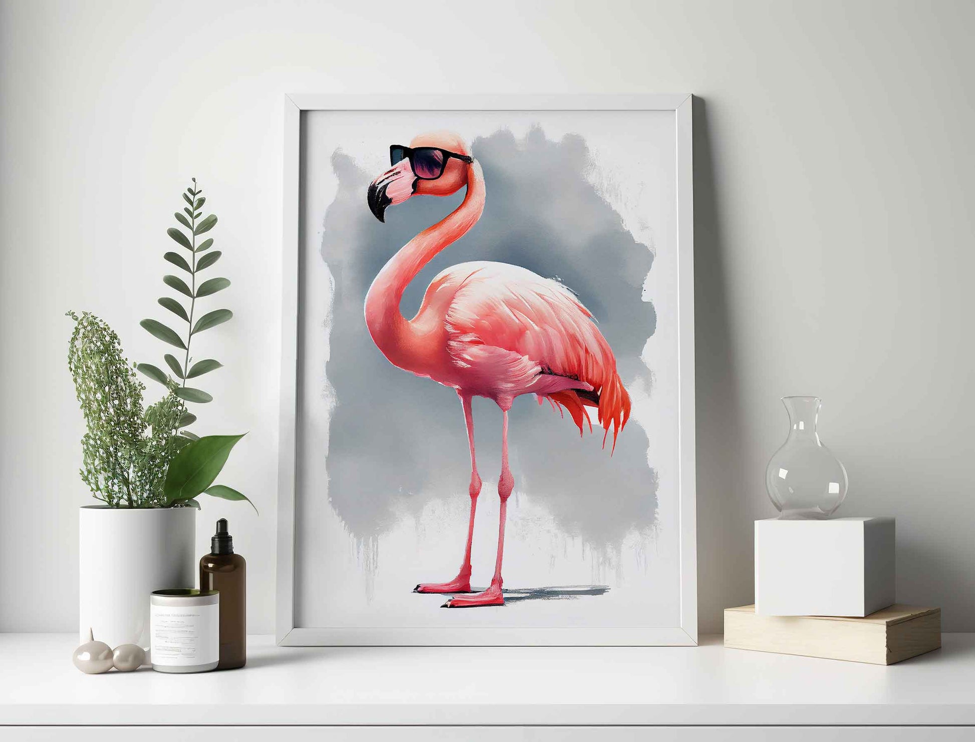 Framed Image of Stylish Pink Flamingo Watercolour Wall Art Poster Print