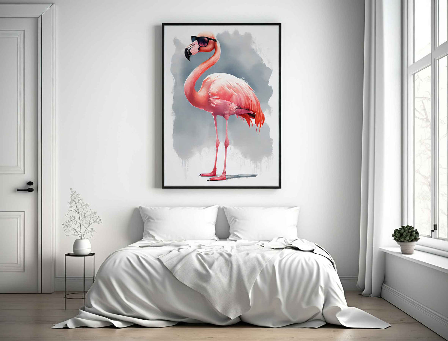 Framed Image of Stylish Pink Flamingo Watercolour Wall Art Poster Print