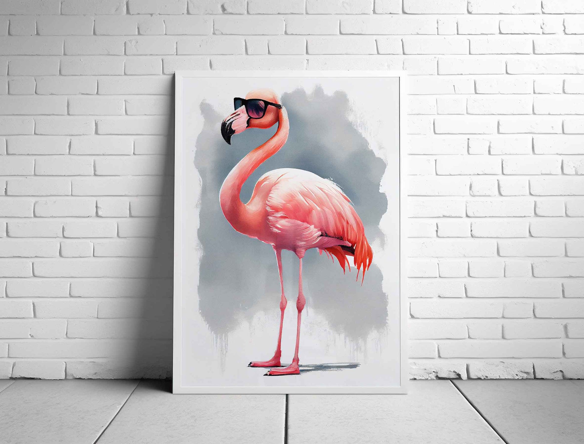 Framed Image of Stylish Pink Flamingo Watercolour Wall Art Poster Print