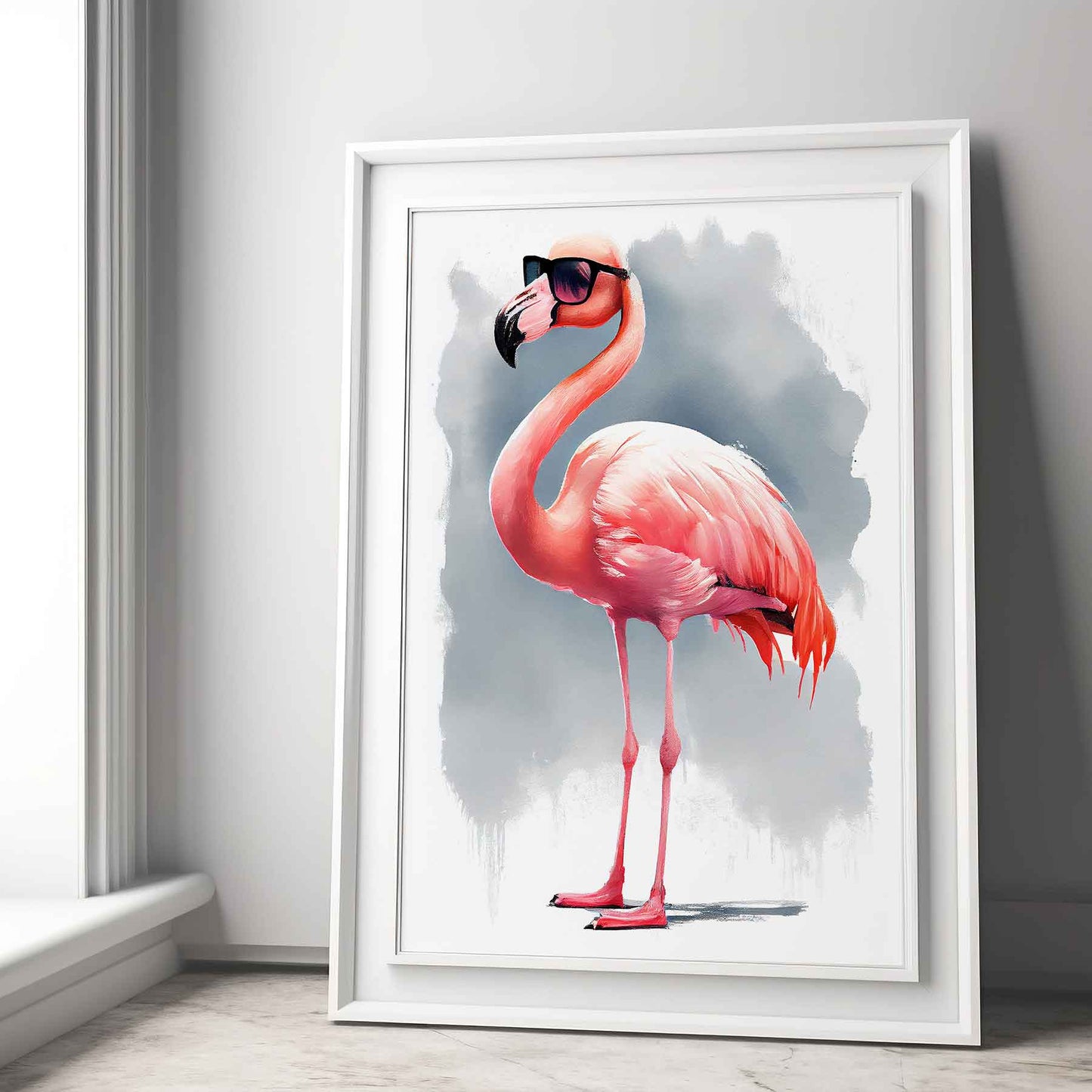 Framed Image of Stylish Pink Flamingo Watercolour Wall Art Poster Print