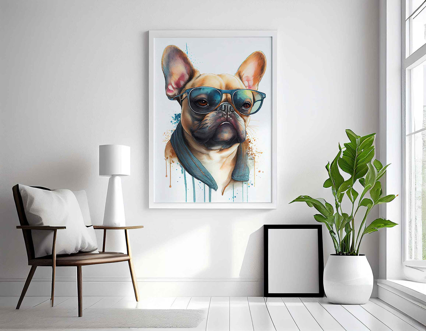 Framed Image of Fashionable French Bulldog Watercolour Wall Art Poster Print