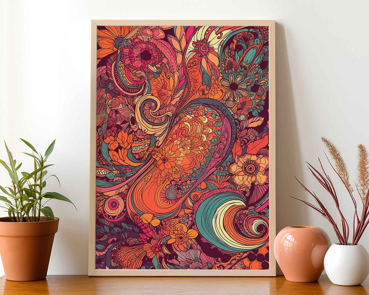 Framed Image of Parisian Vintage Art Nouveau 70s Psychedelic Wall Art Poster Print