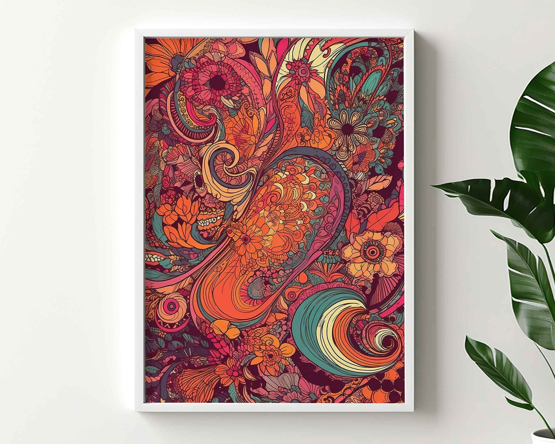 Framed Image of Parisian Vintage Art Nouveau 70s Psychedelic Wall Art Poster Print