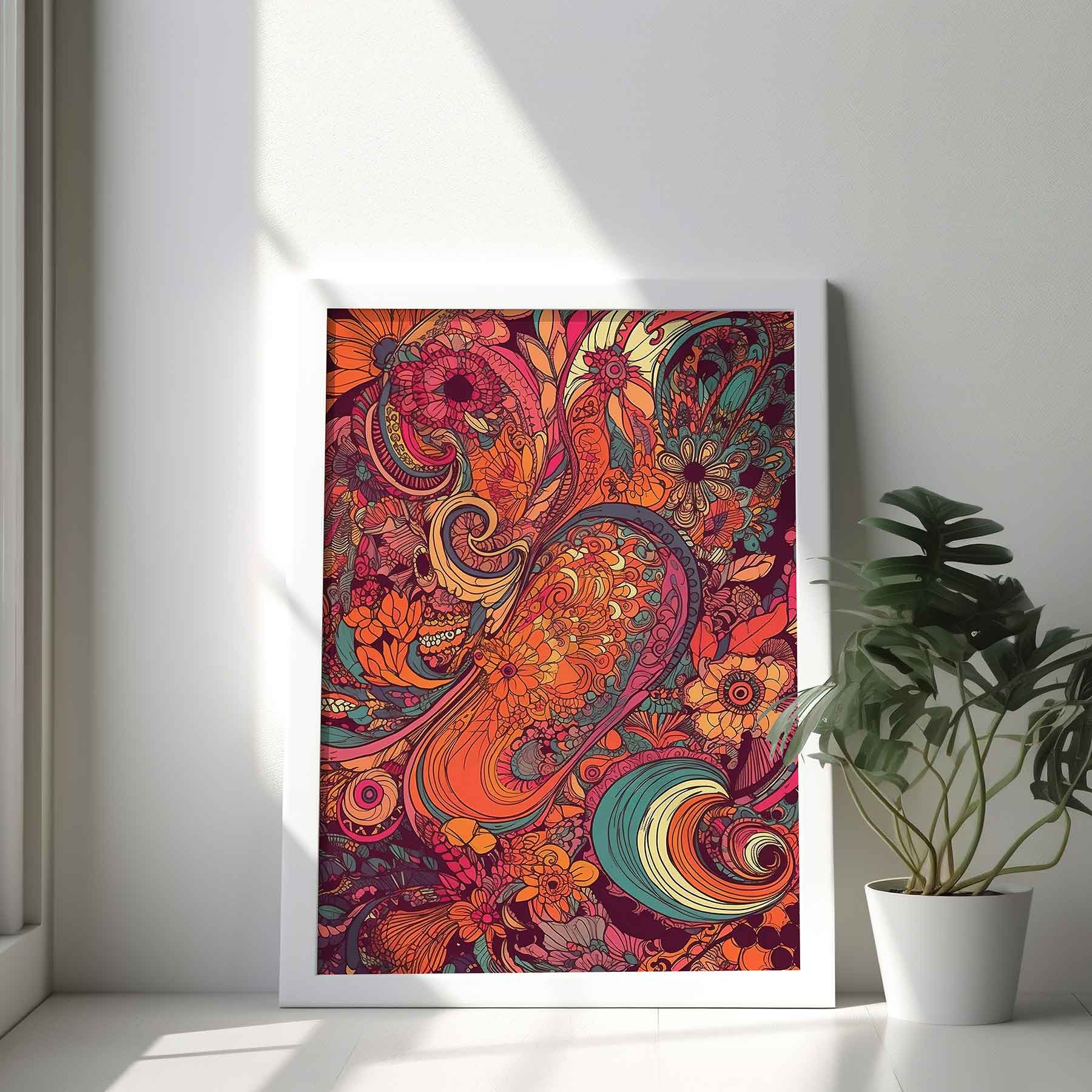 Framed Image of Parisian Vintage Art Nouveau 70s Psychedelic Wall Art Poster Print