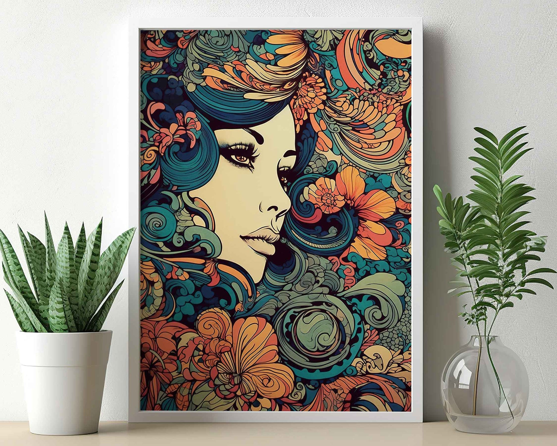 Framed Image of Parisian Vintage 70s Art Nouveau Psychedelic Wall Art Poster Print