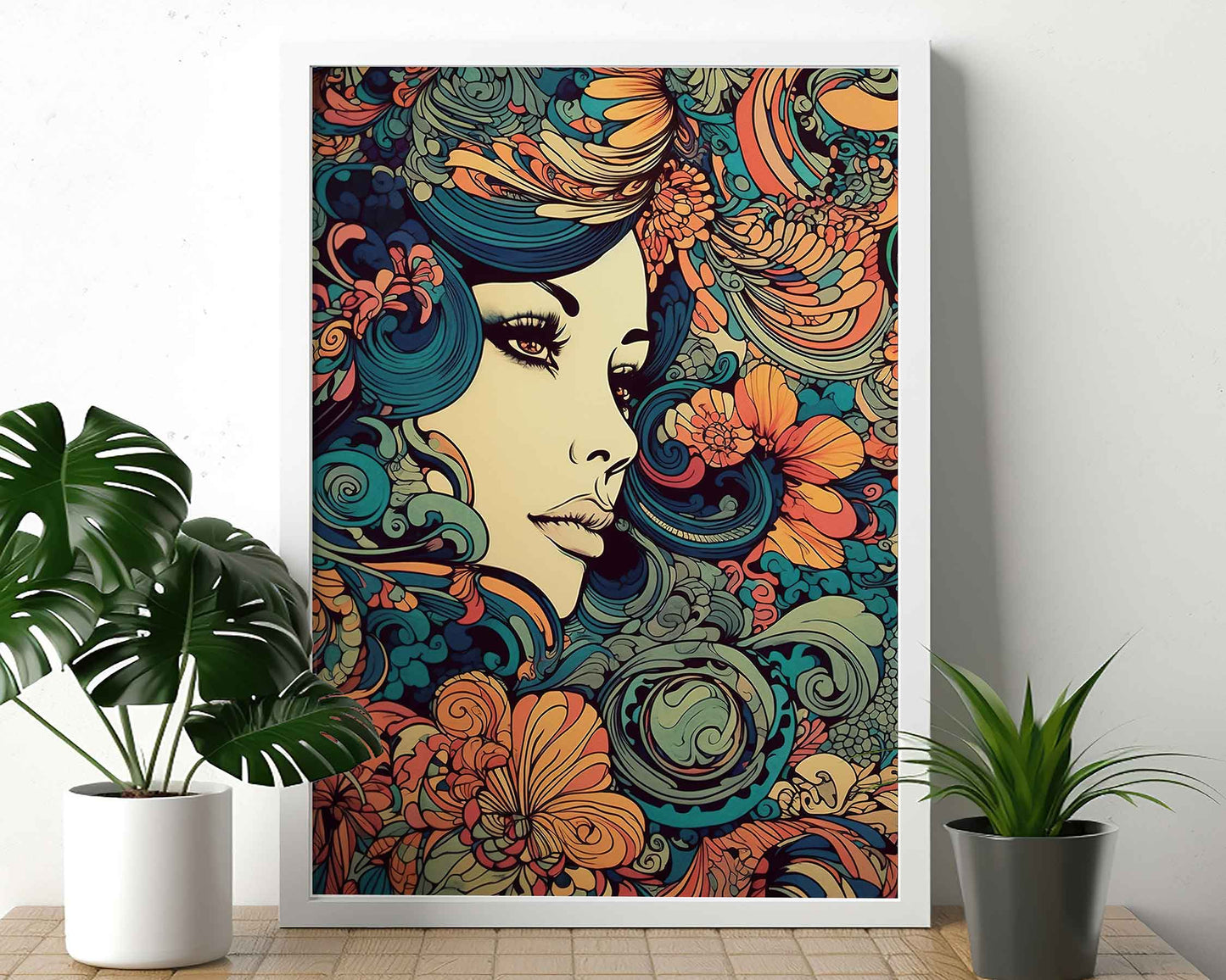 Framed Image of Parisian Vintage 70s Art Nouveau Psychedelic Wall Art Poster Print