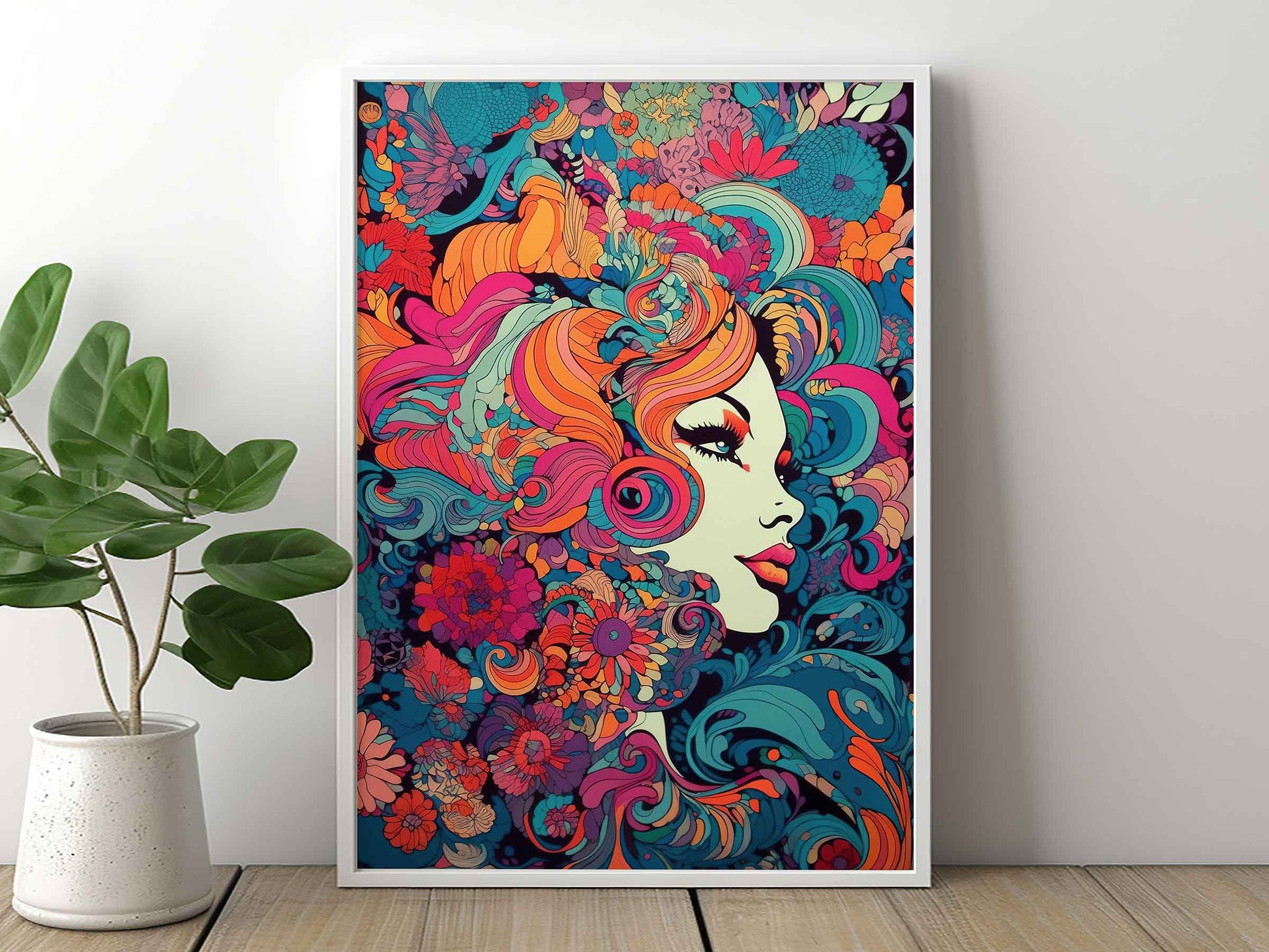 Framed Image of Art Nouveau Vintage Parisian 70s Psychedelic Wall Art Poster Print