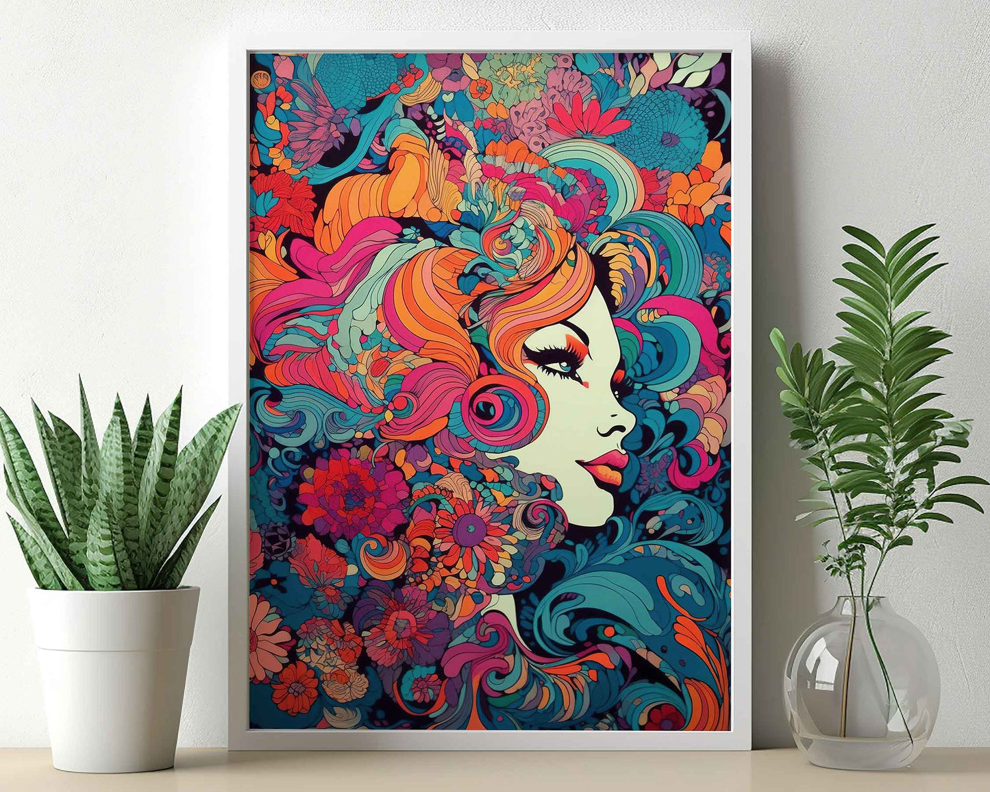 Framed Image of Art Nouveau Vintage Parisian 70s Psychedelic Wall Art Poster Print