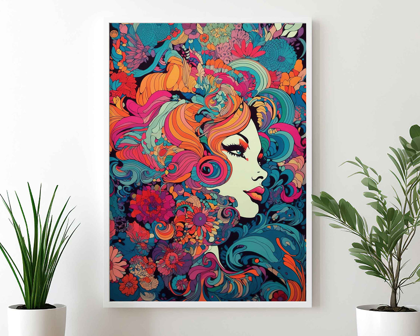 Framed Image of Art Nouveau Vintage Parisian 70s Psychedelic Wall Art Poster Print