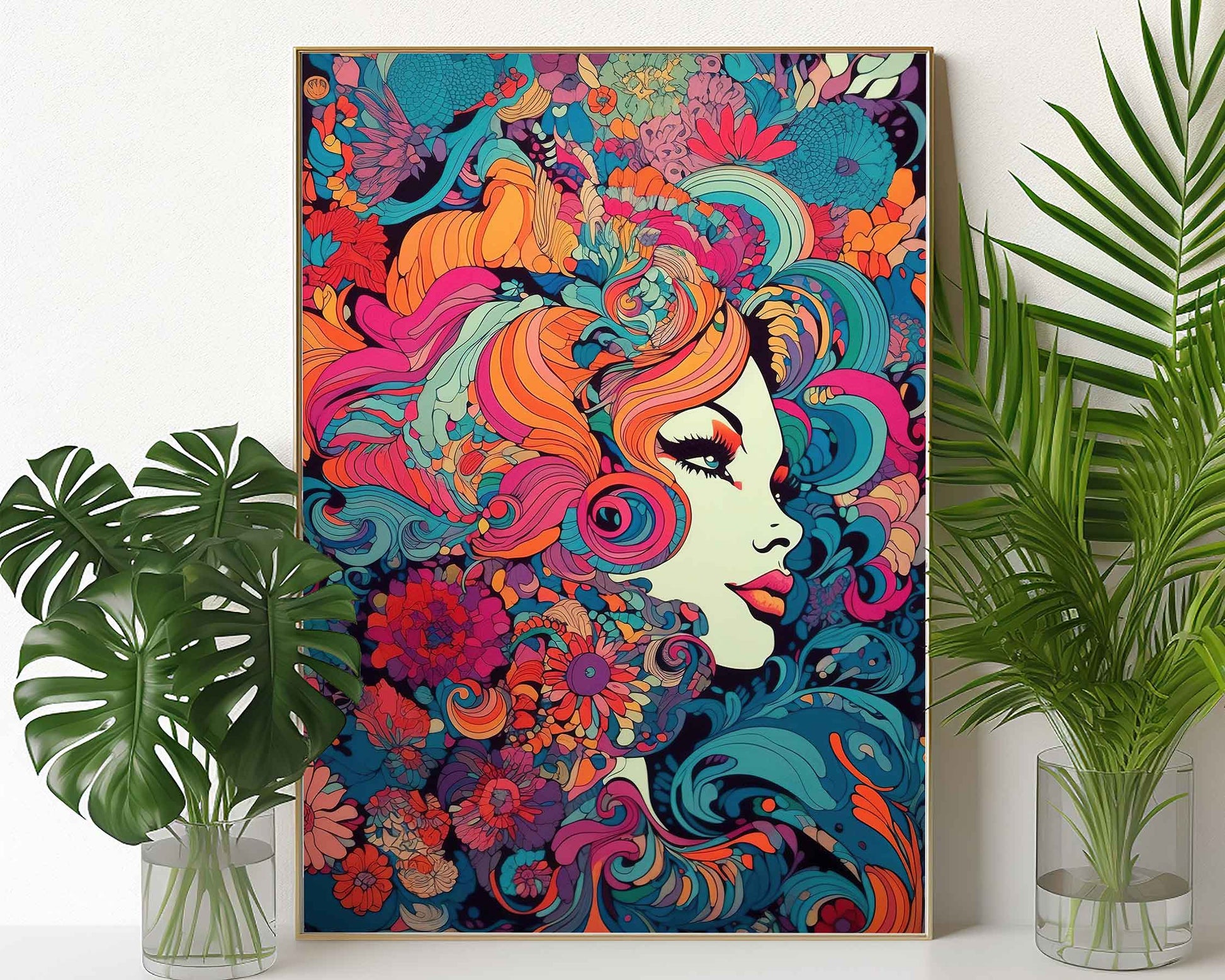 Framed Image of Art Nouveau Vintage Parisian 70s Psychedelic Wall Art Poster Print