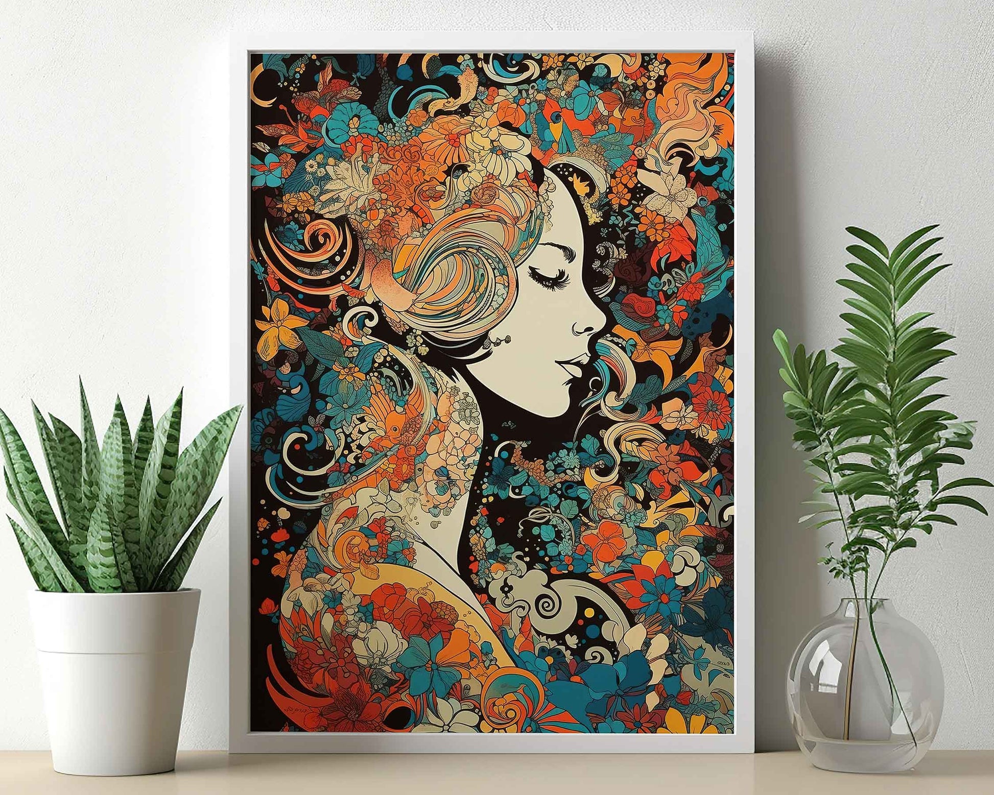 Framed Image of Vintage Art Nouveau Parisian 70s Psychedelic Wall Art Poster Print