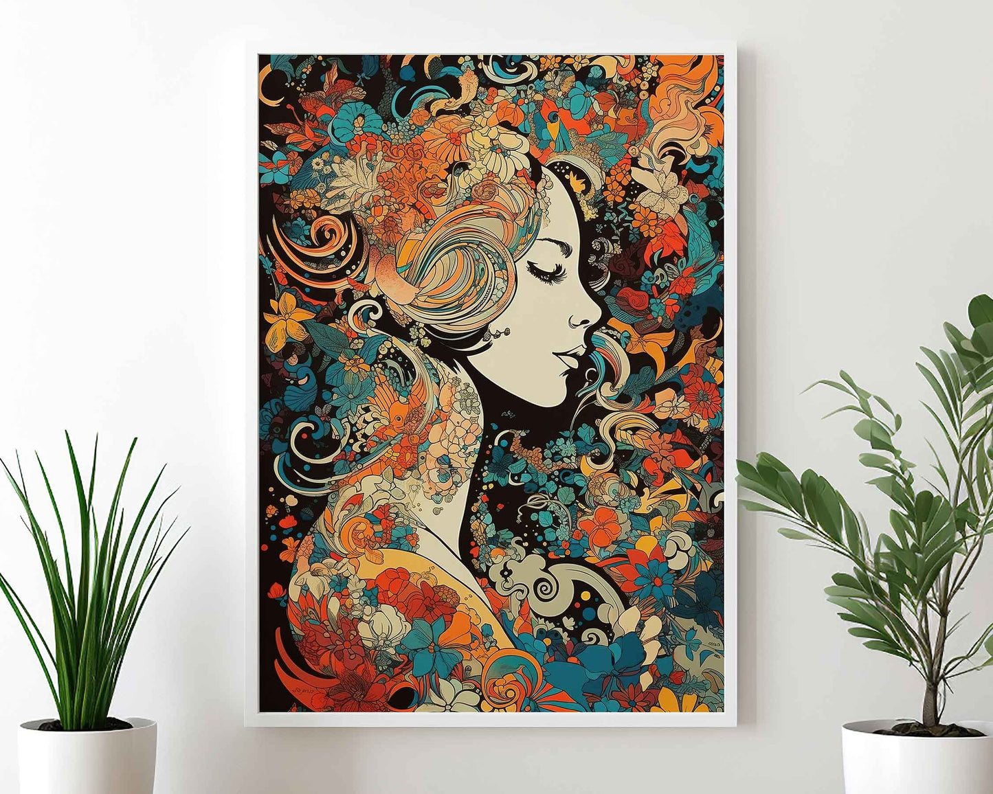 Framed Image of Vintage Art Nouveau Parisian 70s Psychedelic Wall Art Poster Print