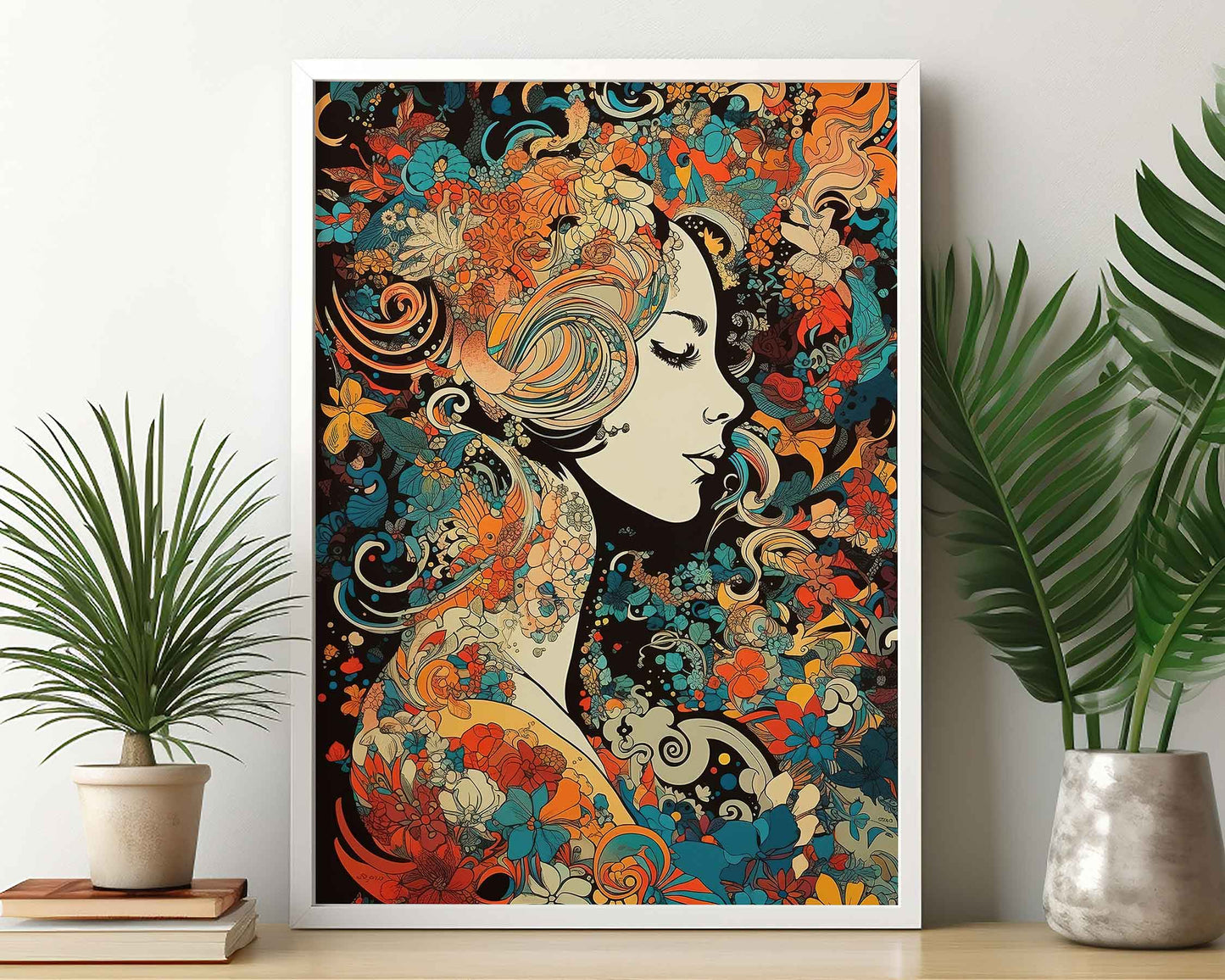 Framed Image of Vintage Art Nouveau Parisian 70s Psychedelic Wall Art Poster Print