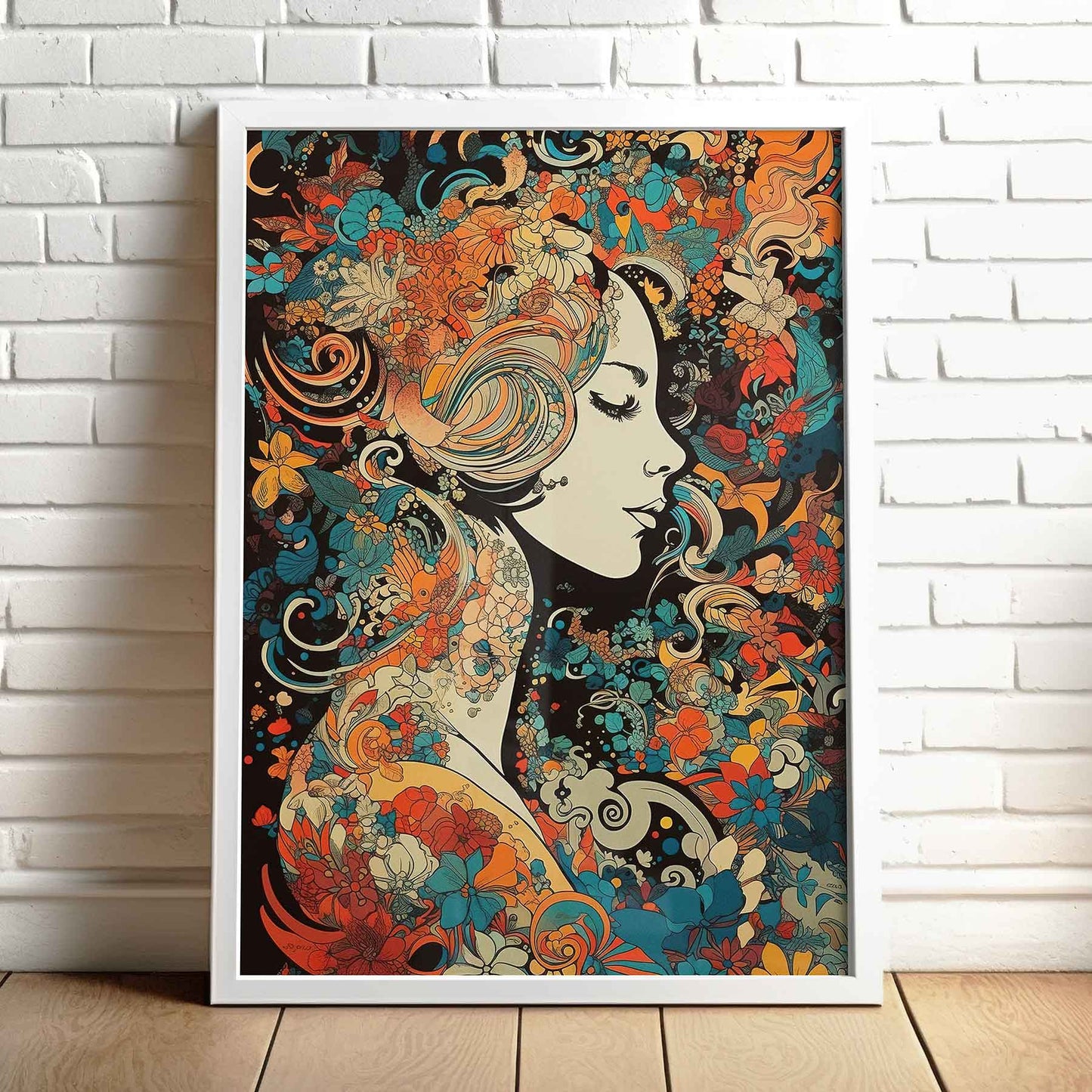 Framed Image of Vintage Art Nouveau Parisian 70s Psychedelic Wall Art Poster Print