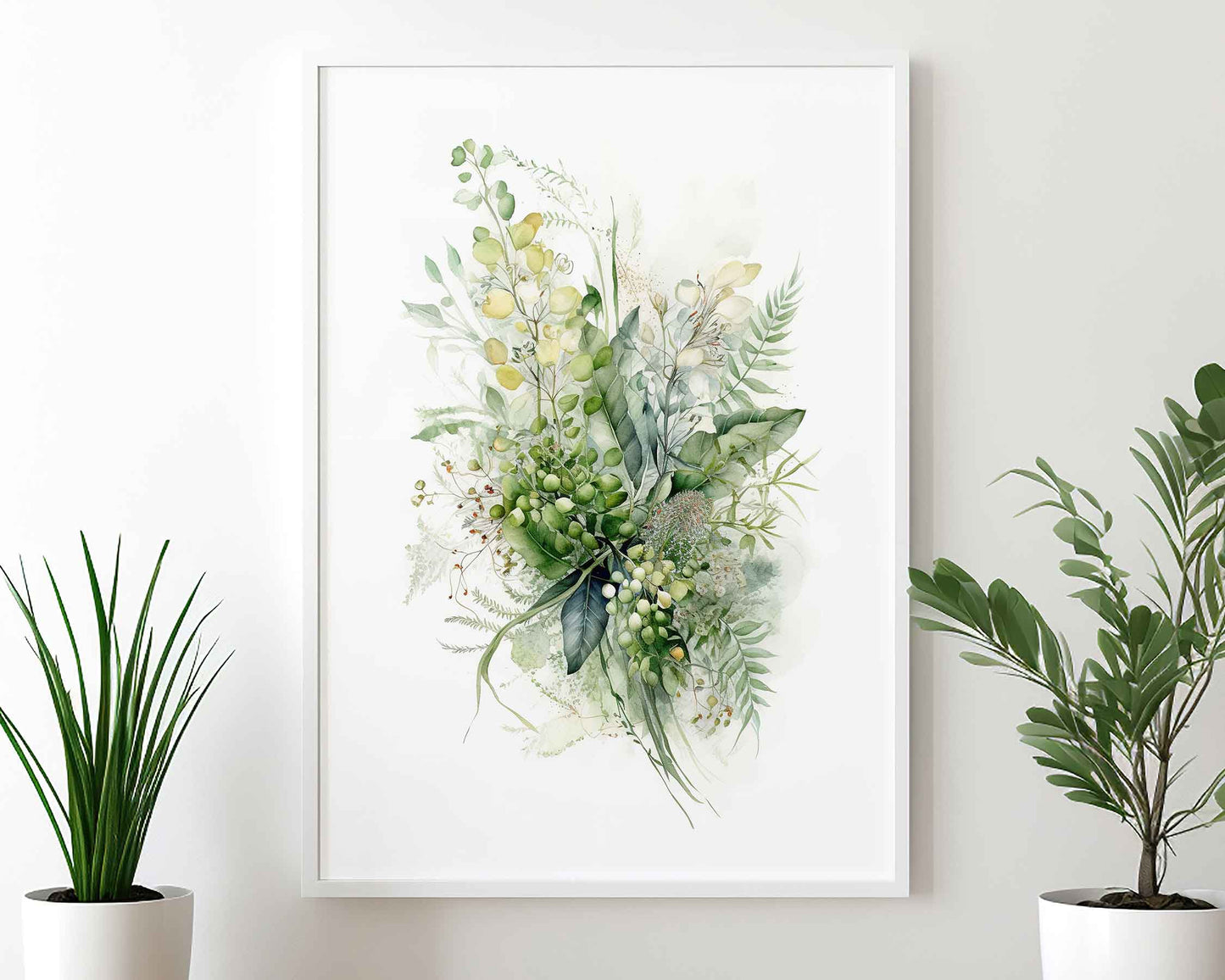 Framed Image of Botanical Wall Art Poster of Ferns and Eucalyptus Leaf Paintings