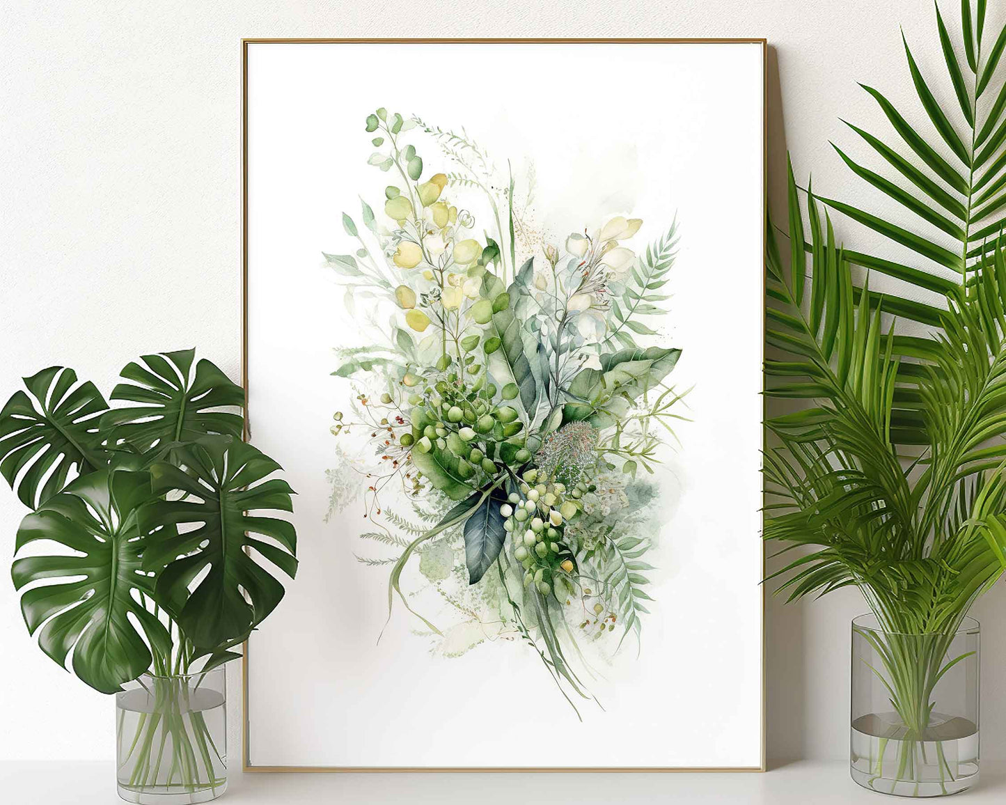 Framed Image of Botanical Wall Art Poster of Ferns and Eucalyptus Leaf Paintings