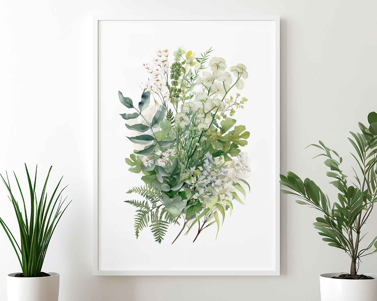 Framed Image of Botanical Art Wall Poster of Eucalyptus and Fern Leaf Paintings