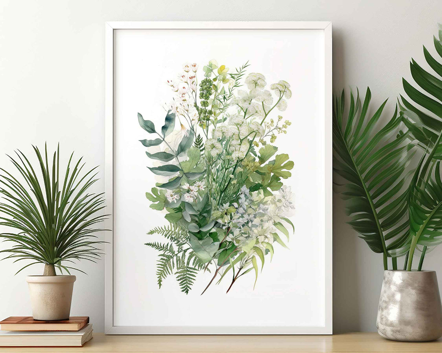 Framed Image of Botanical Art Wall Poster of Eucalyptus and Fern Leaf Paintings