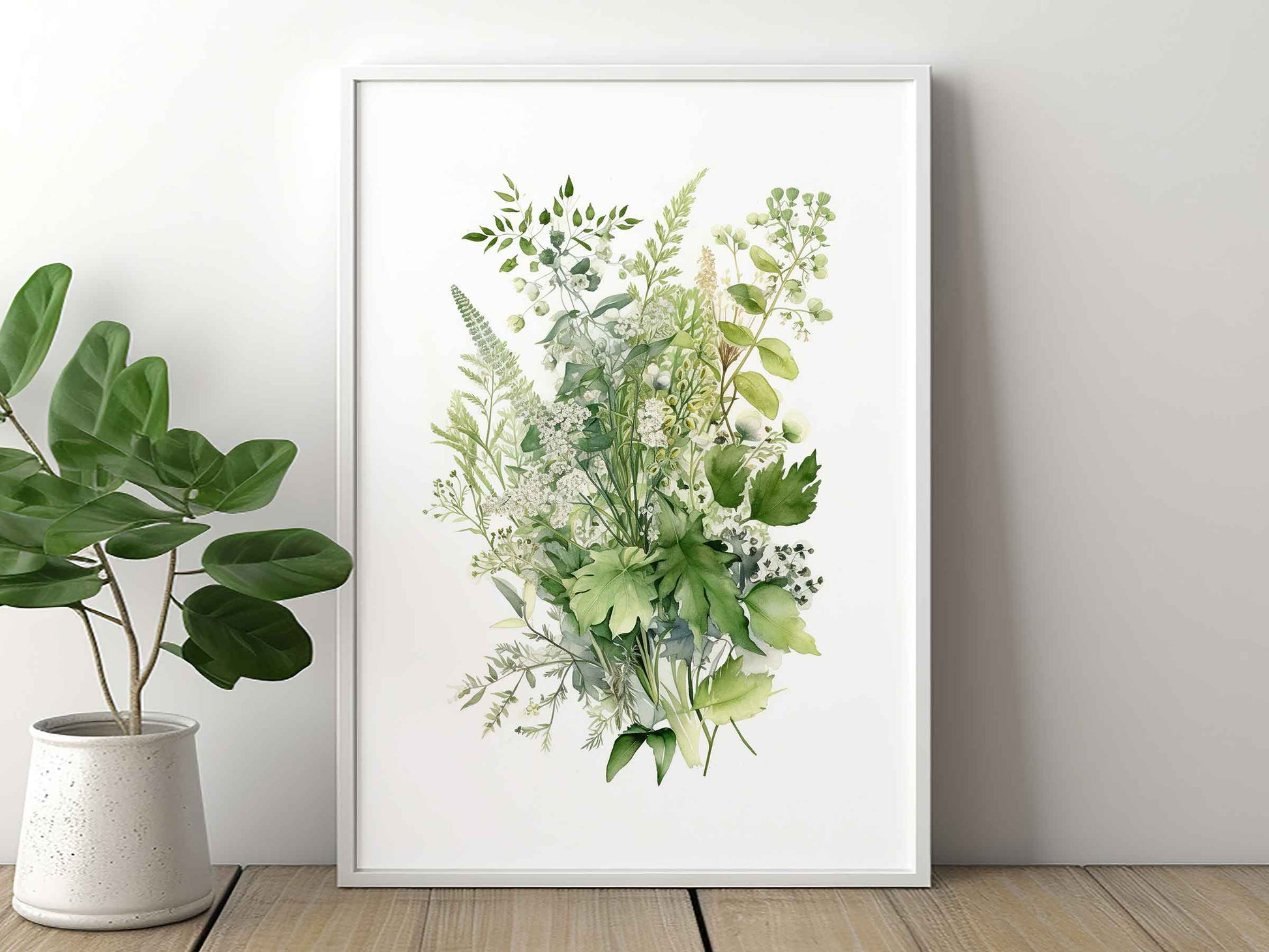 Framed Image of Botanical Ferns and Eucalyptus Leaf Painting Wall Art Prints