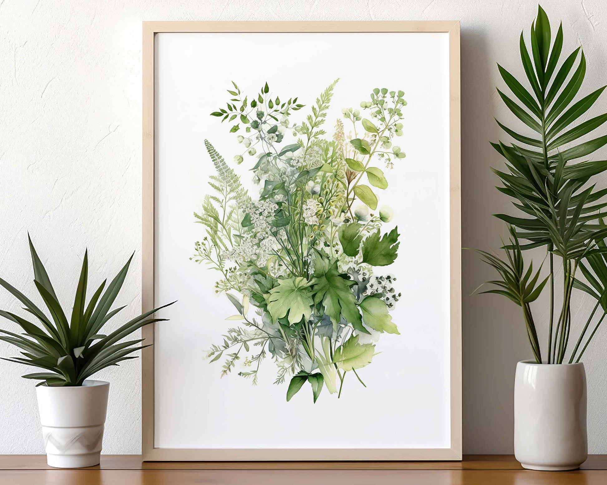 Framed Image of Botanical Ferns and Eucalyptus Leaf Painting Wall Art Prints