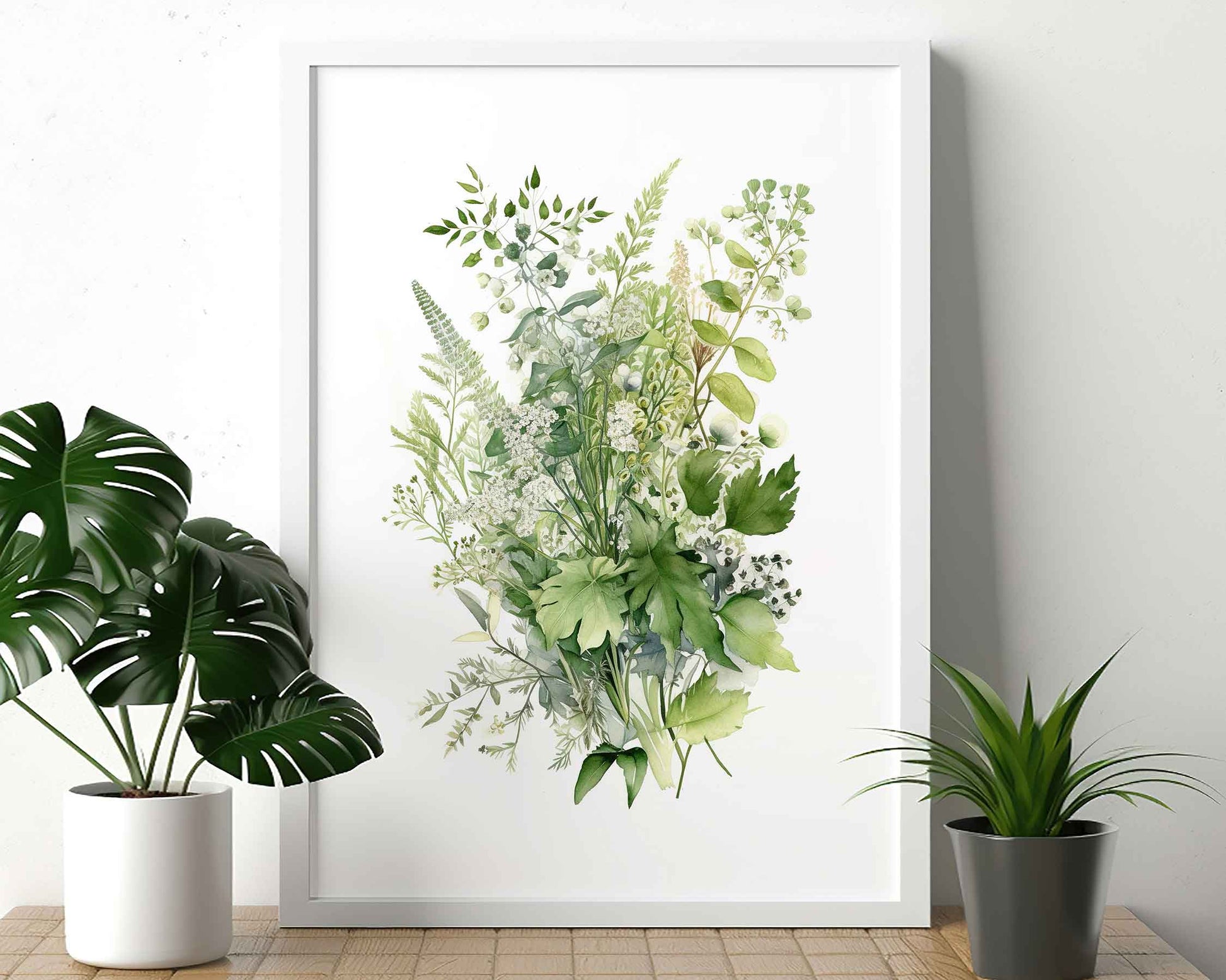 Framed Image of Botanical Ferns and Eucalyptus Leaf Painting Wall Art Prints