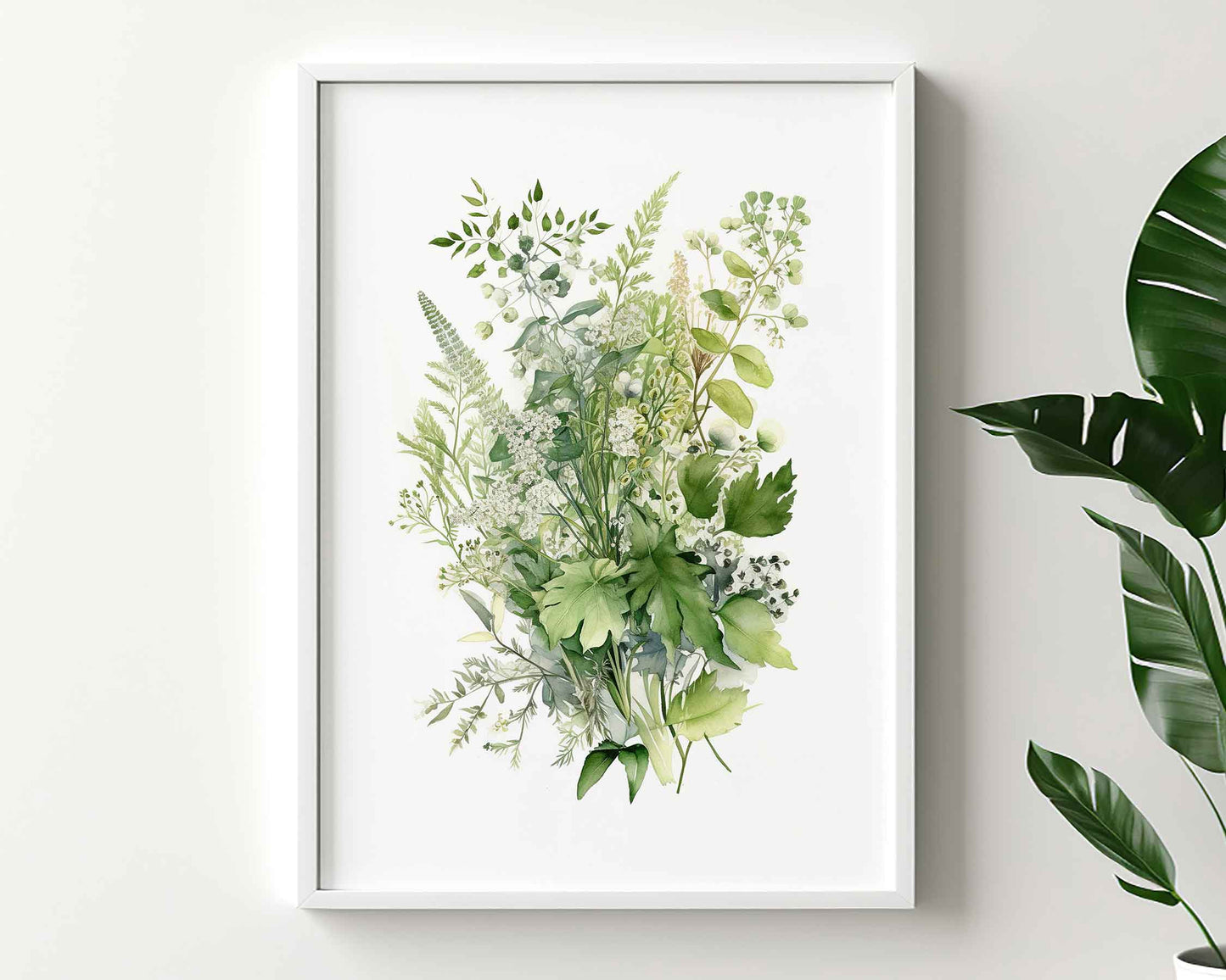 Framed Image of Botanical Ferns and Eucalyptus Leaf Painting Wall Art Prints