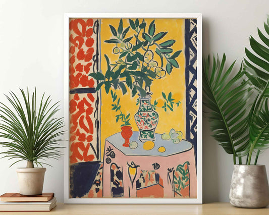 Framed Image of Matisse Style Art Wall Print Terracotta & Orange Oil Paintings