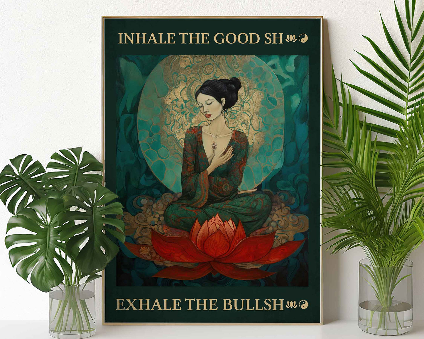 Framed Image of Inhale The Good Exhale The Bull Vintage Famous Quote Art Print Green