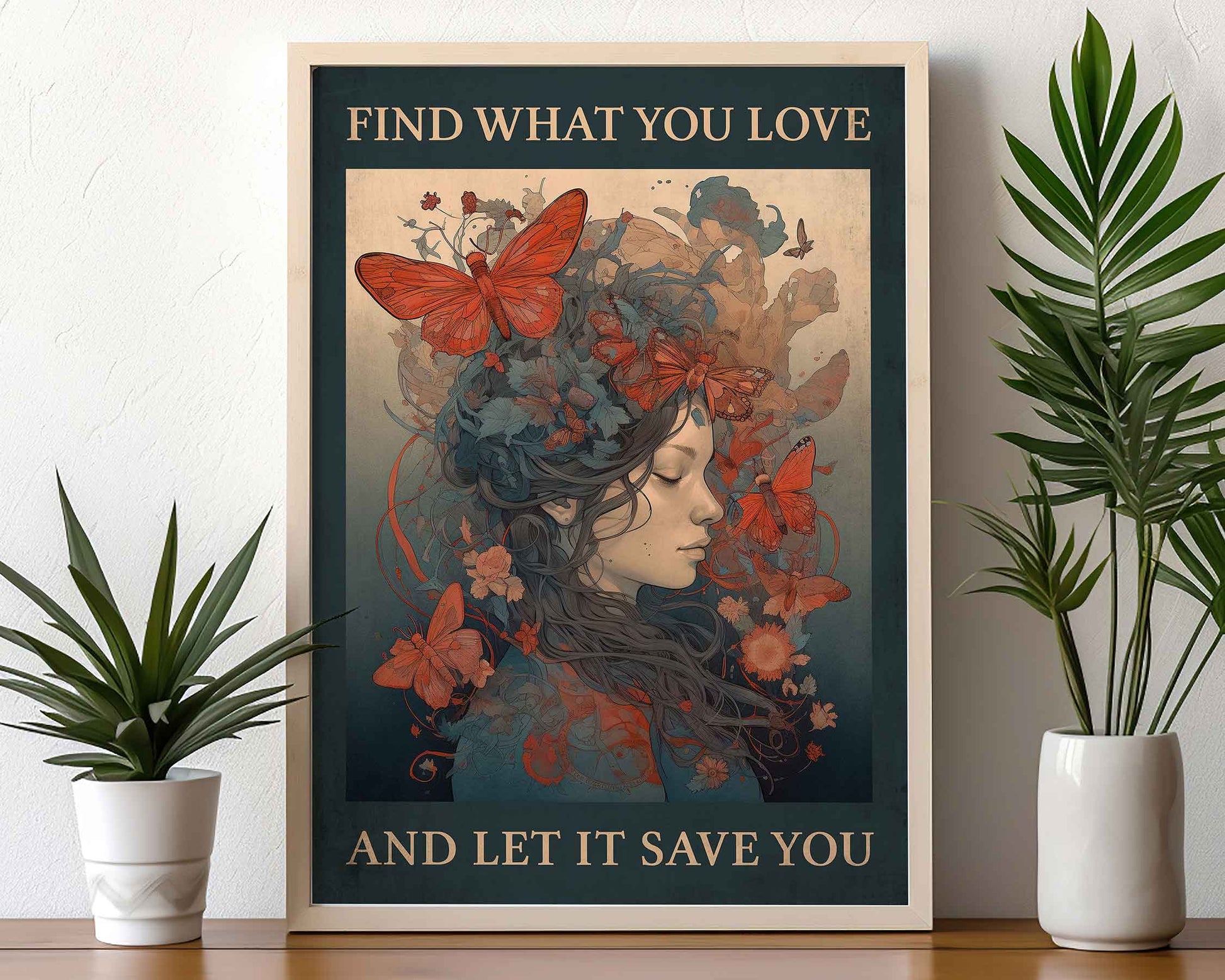 Framed Image of Find What You Love And Let It Save You Vintage Art Print Famous Quote