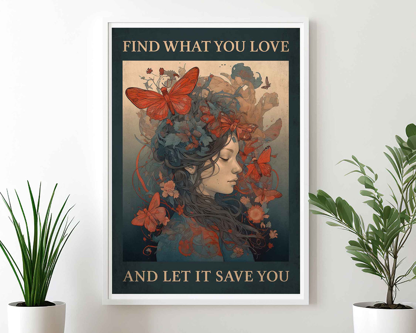 Framed Image of Find What You Love And Let It Save You Vintage Art Print Famous Quote