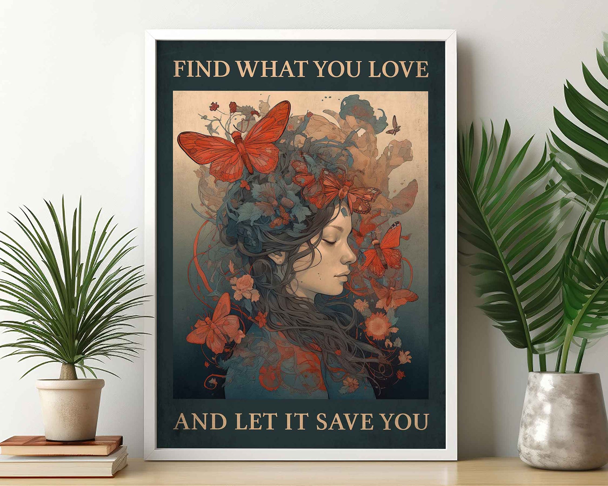 Framed Image of Find What You Love And Let It Save You Vintage Art Print Famous Quote