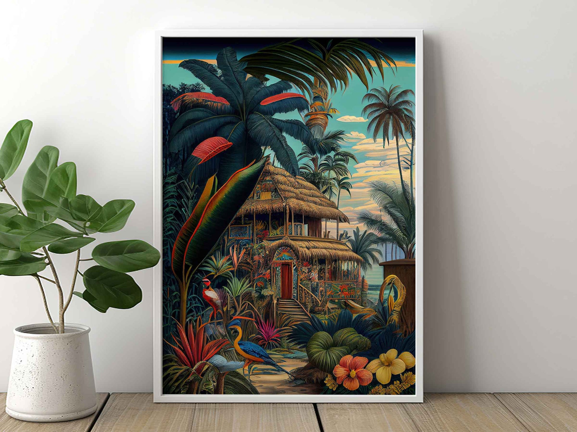 Framed Image of Jungle Botanical Wall Art, Maximalist Style Oil Painting Prints
