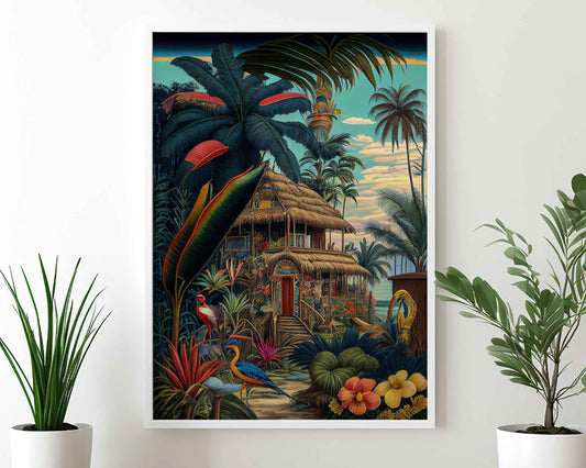 Framed Image of Jungle Botanical Wall Art, Maximalist Style Oil Painting Prints