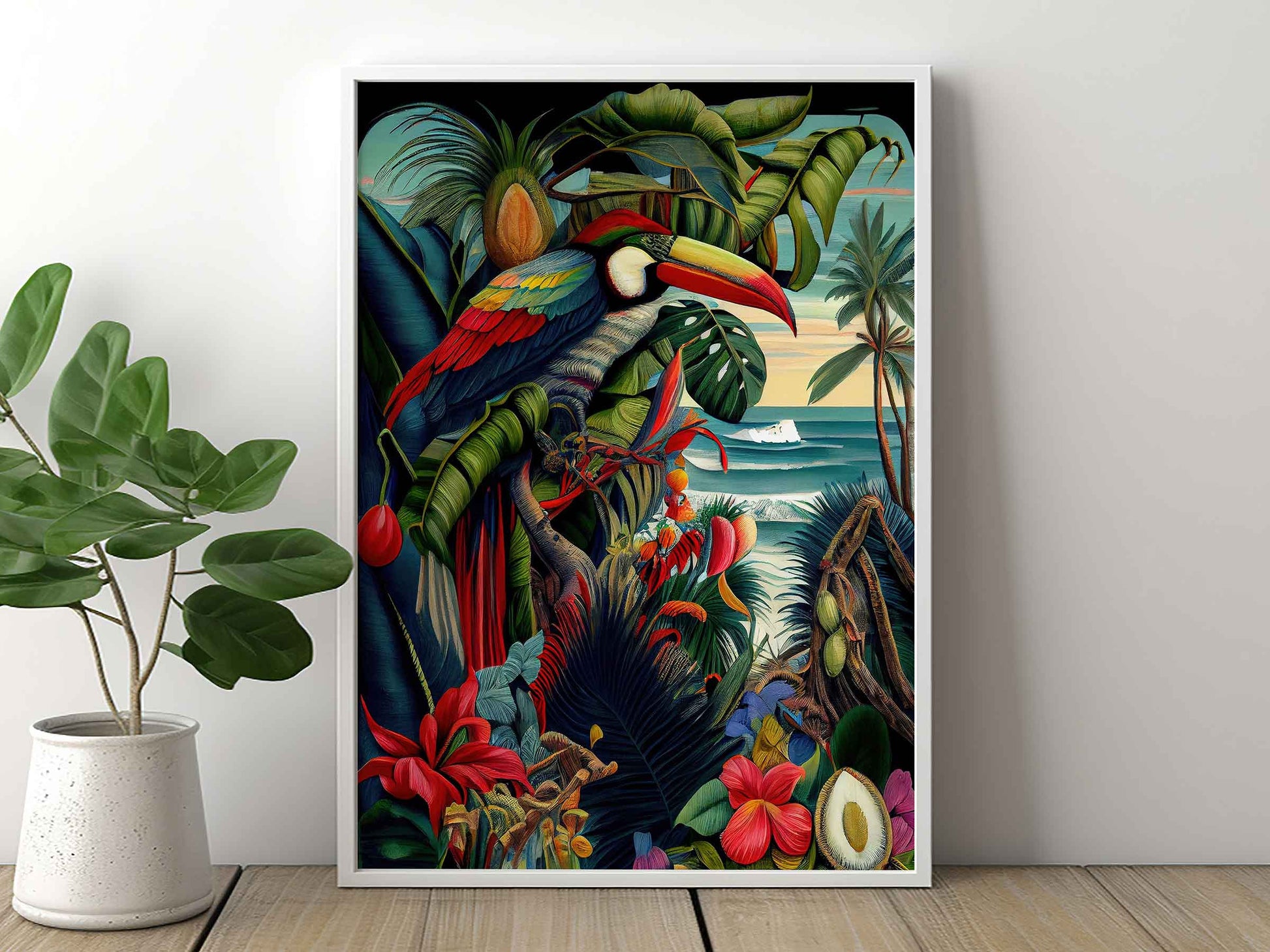 Framed Image of Jungle Botanical Wall Print Art, Maximalist Style Oil Paintings