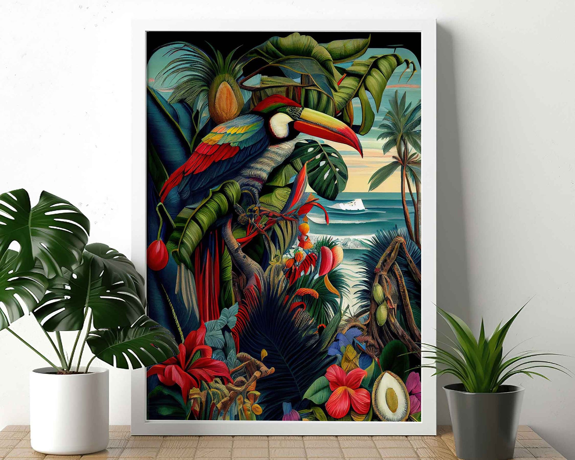 Framed Image of Jungle Botanical Wall Print Art, Maximalist Style Oil Paintings