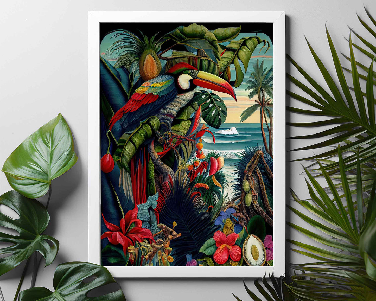 Framed Image of Jungle Botanical Wall Print Art, Maximalist Style Oil Paintings