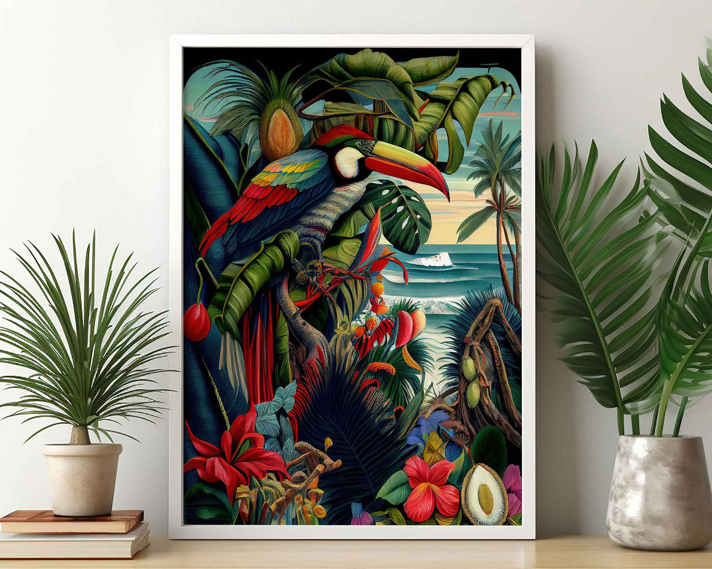 Framed Image of Jungle Botanical Wall Print Art, Maximalist Style Oil Paintings