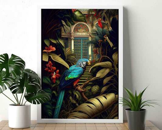 Framed Image of Botanical Jungle Maximalist Style Wall Art Print Oil Paintings