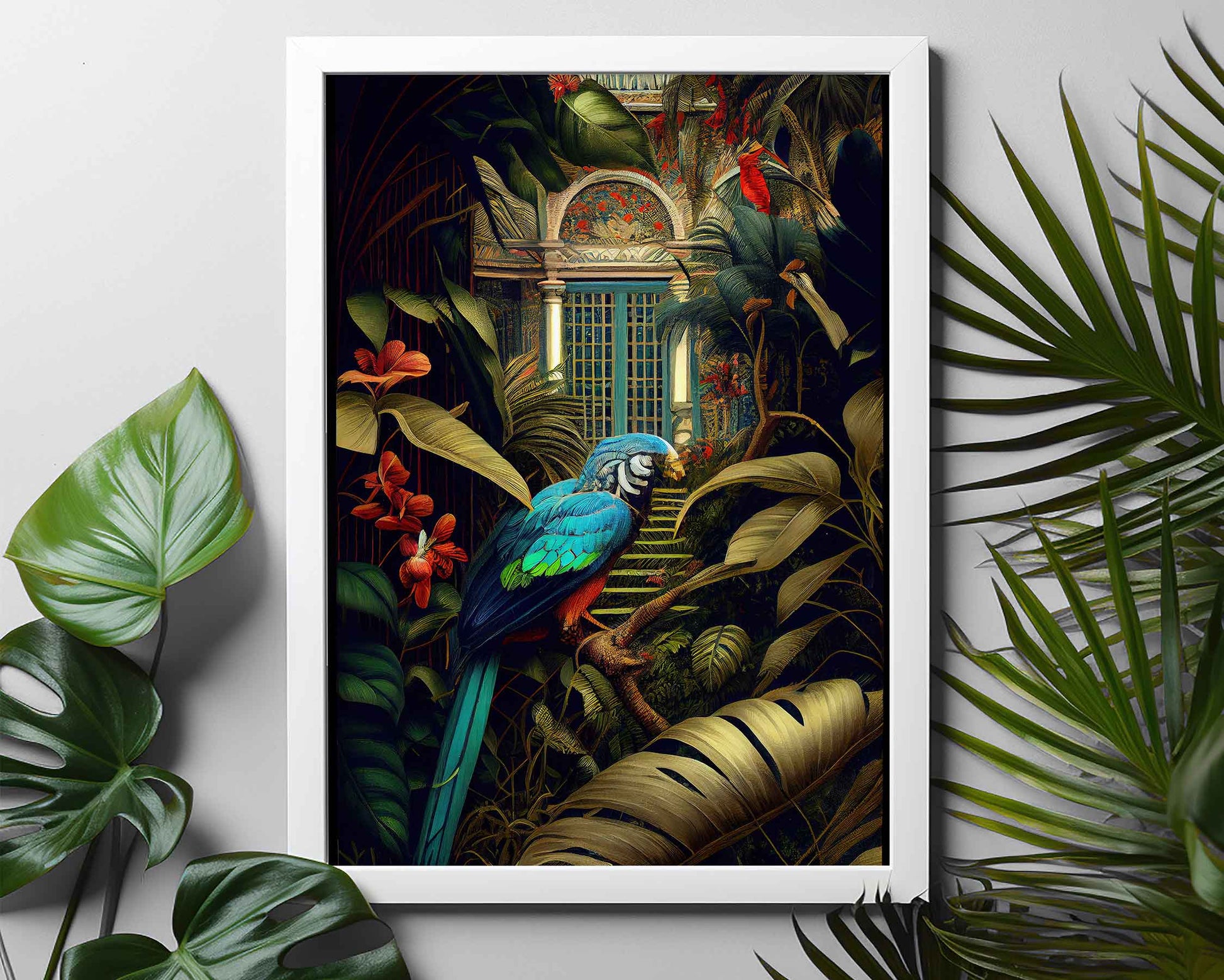 Framed Image of Botanical Jungle Maximalist Style Wall Art Print Oil Paintings