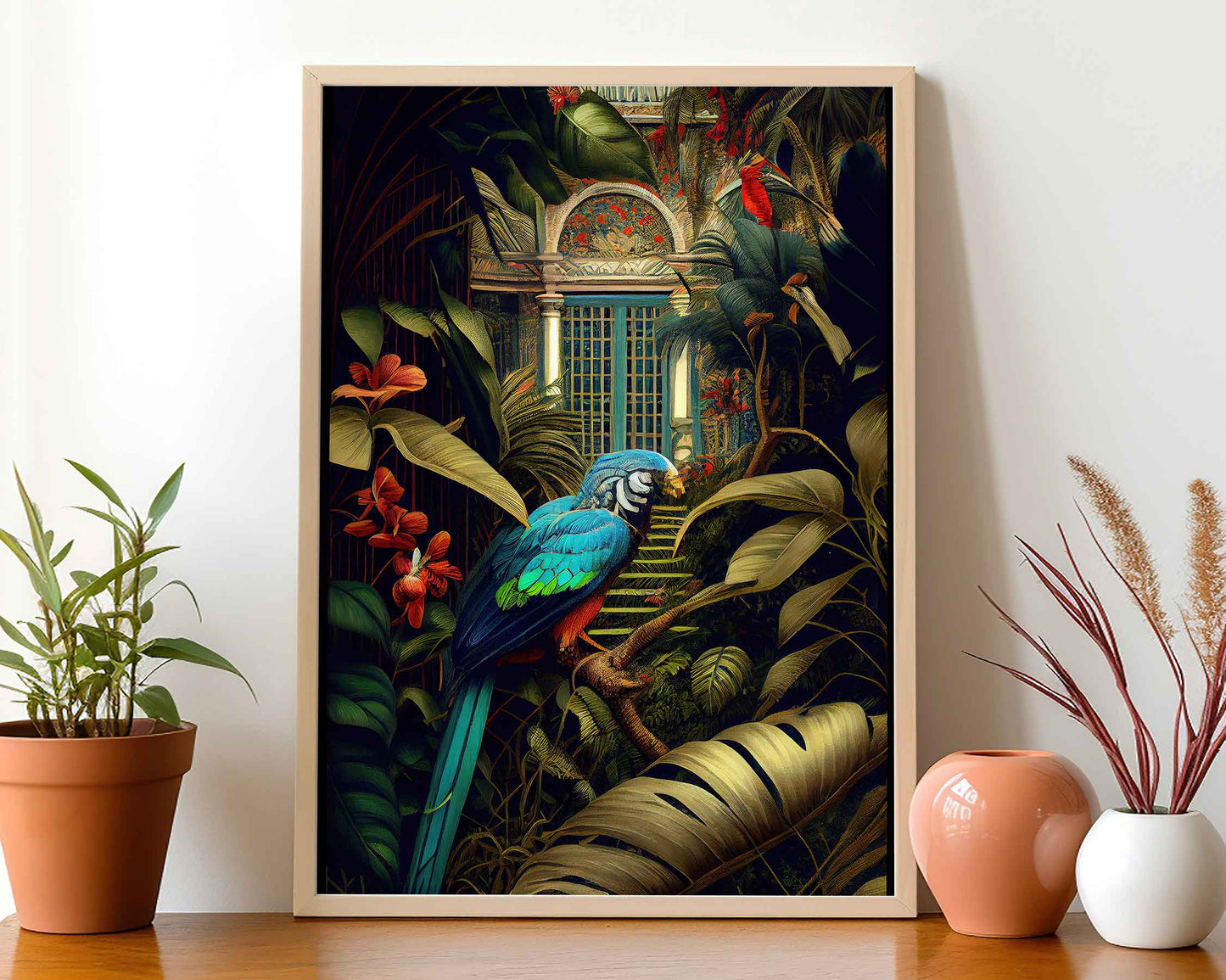 Framed Image of Botanical Jungle Maximalist Style Wall Art Print Oil Paintings