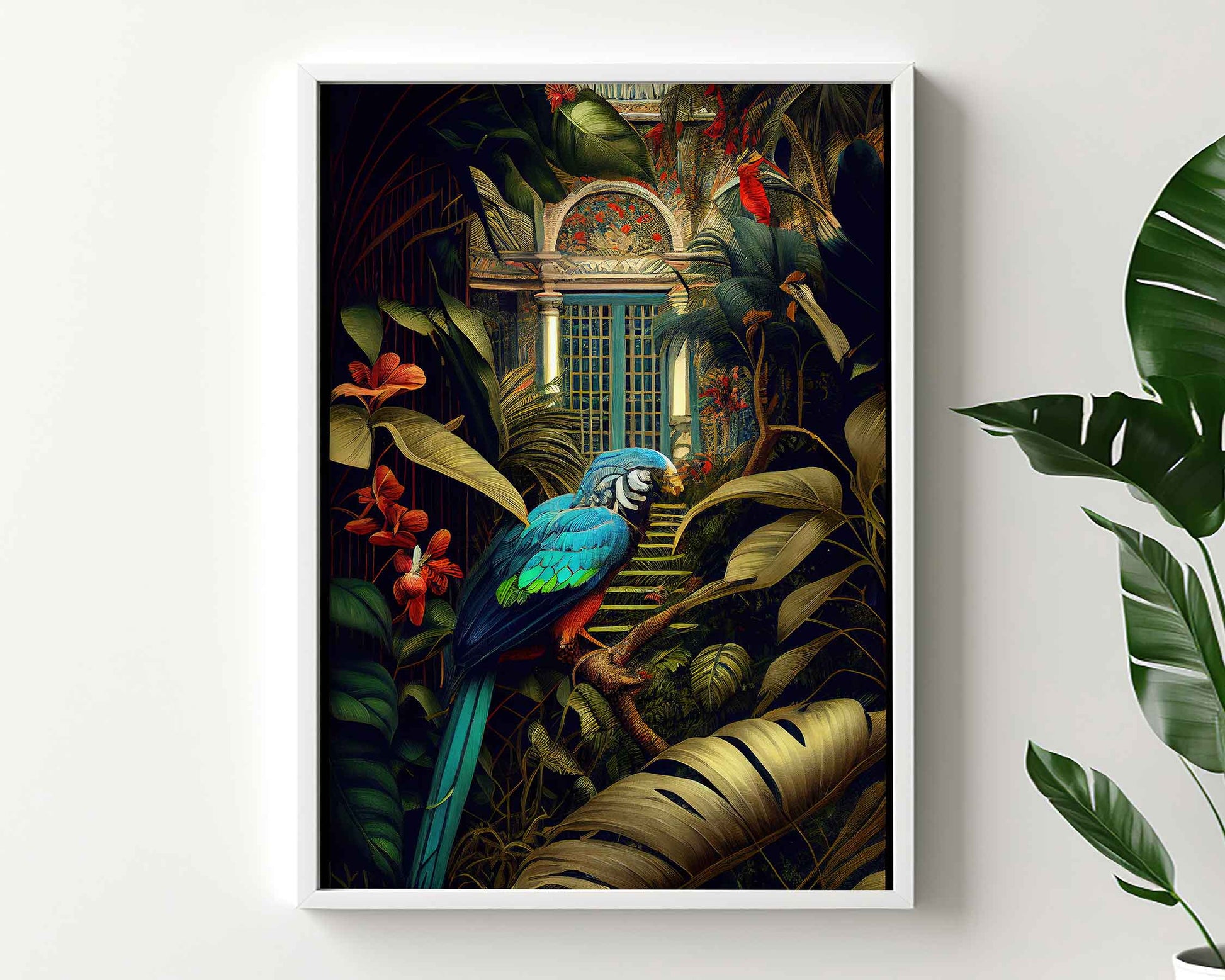 Framed Image of Botanical Jungle Maximalist Style Wall Art Print Oil Paintings