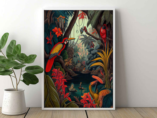 Framed Image of Jungle Botanical Maximalist Style Oil Paintings Wall Art Prints