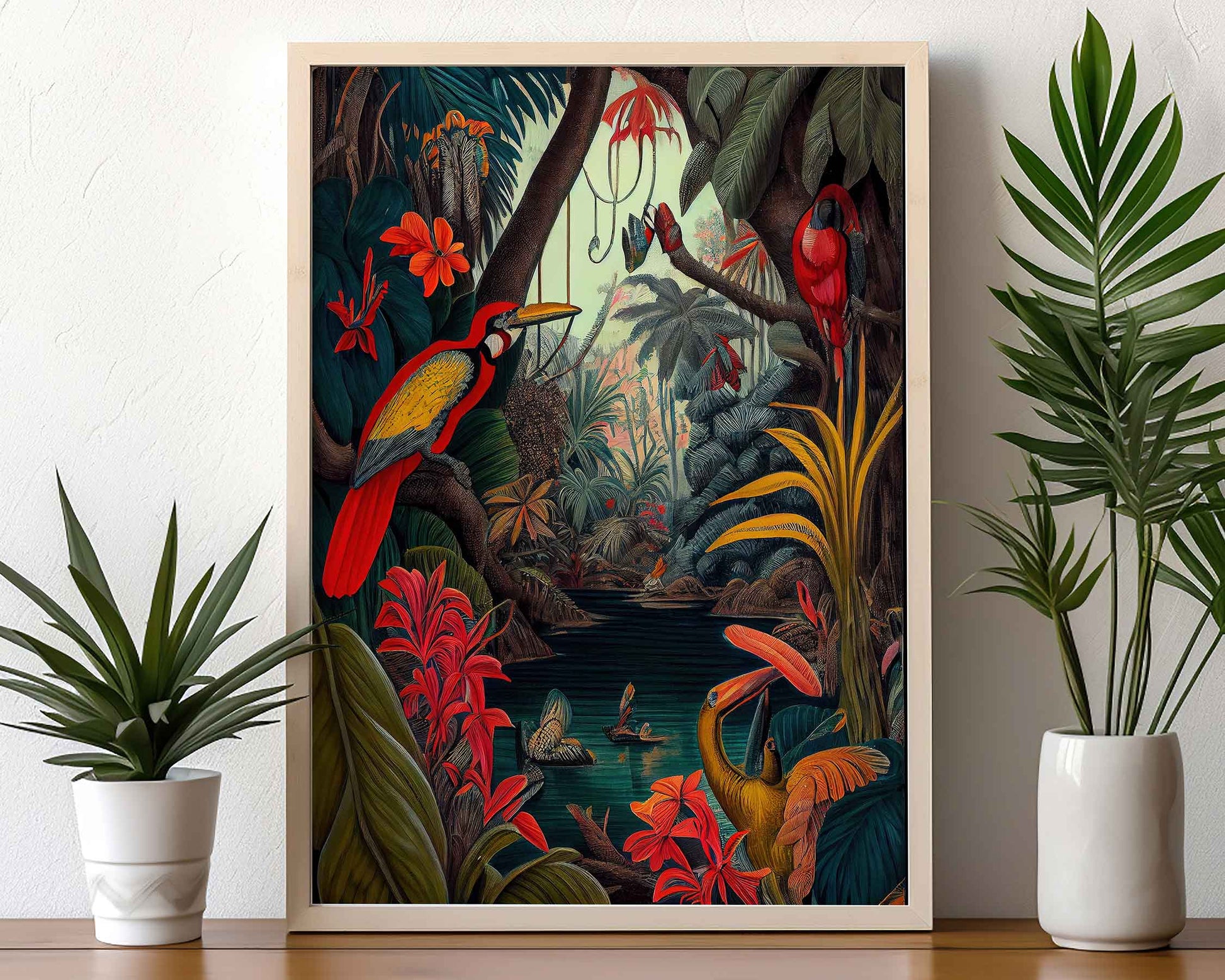 Framed Image of Jungle Botanical Maximalist Style Oil Paintings Wall Art Prints