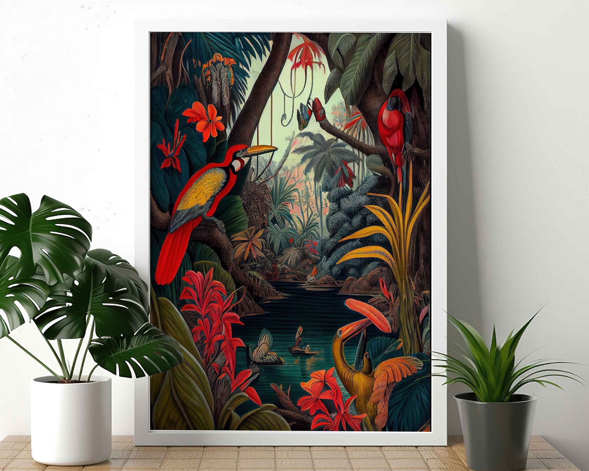 Framed Image of Jungle Botanical Maximalist Style Oil Paintings Wall Art Prints