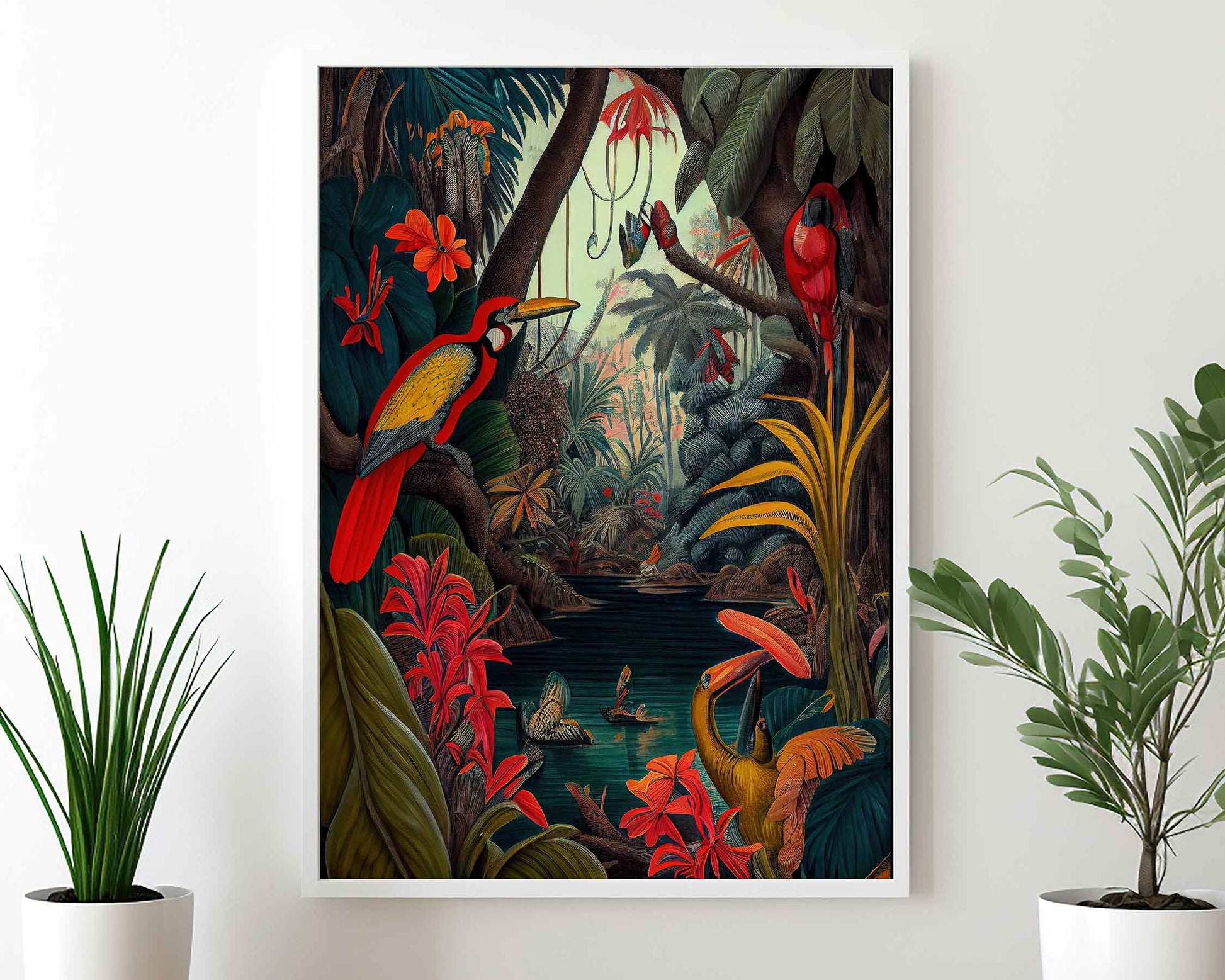 Framed Image of Jungle Botanical Maximalist Style Oil Paintings Wall Art Prints